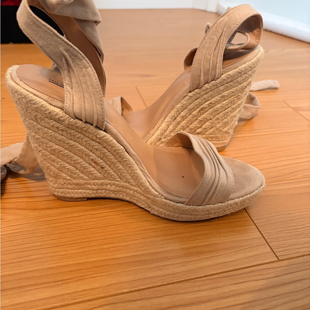 Call It Spring Beige Wedge Sandals